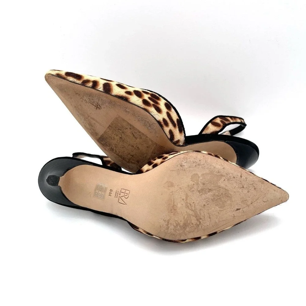 Pelle Moda Leopard Calf Hair Slingback Pumps Women's 8M Pointed Stiletto Heels